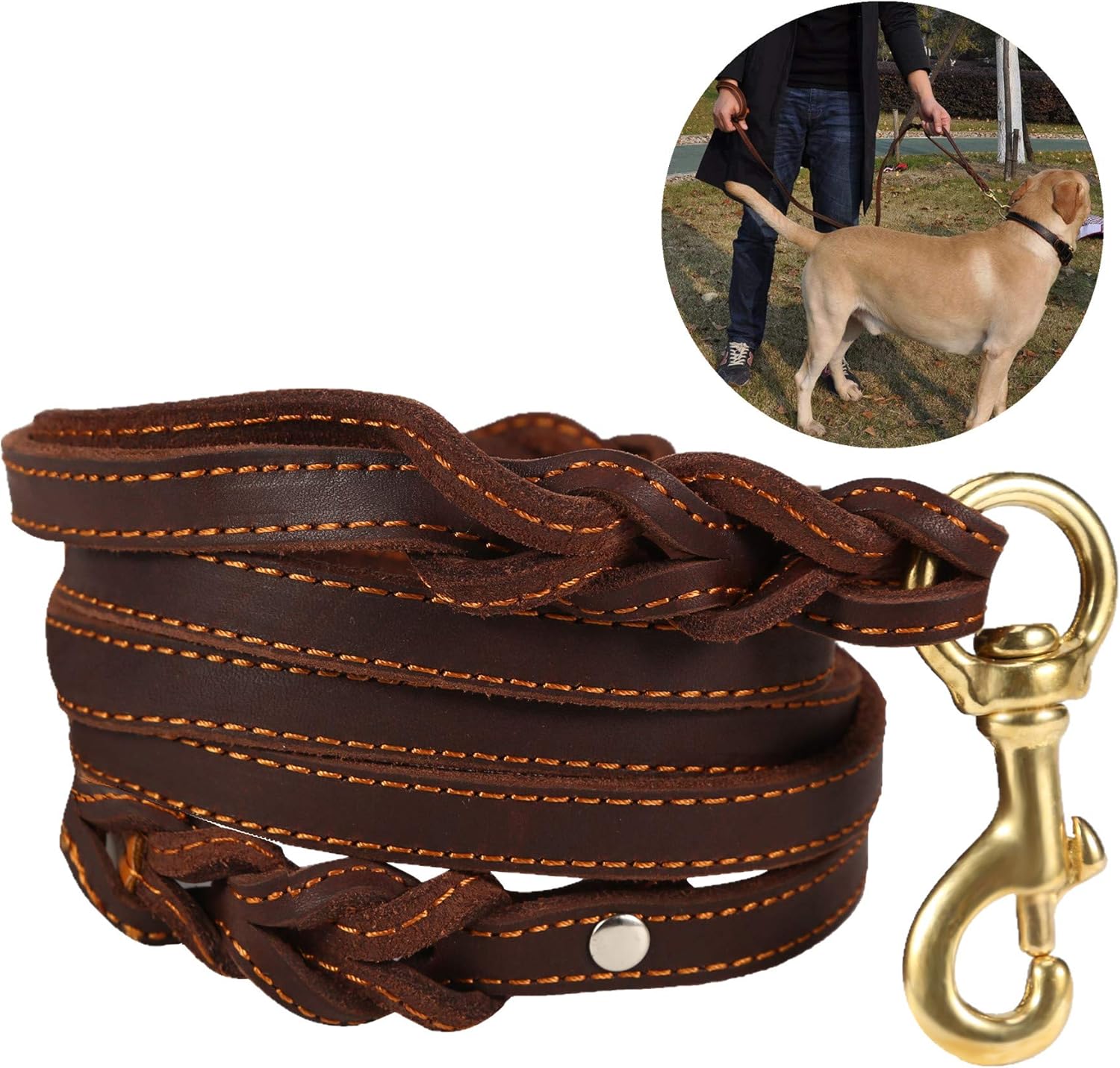 JYHY Leather Dog Leash with Double Handle