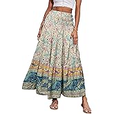 CFLONGE Summer Maxi Skirts for Women 2026 Fashion Boho Long Skirt Trendy Floral High Waist A Line Beach Skirt Vacation Outfit