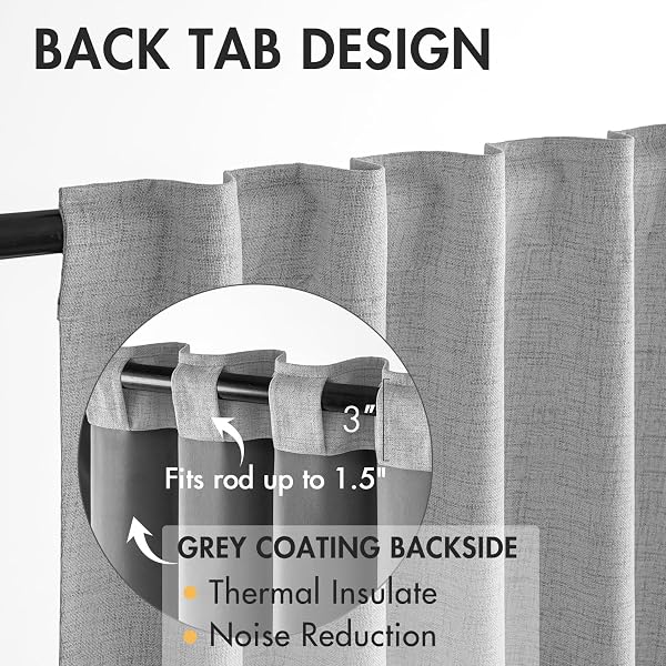 MIULEE 100% BLACKOUT CURTAINS 108 INCHES LONG, LINEN CURTAINS & DRAPES FOR BEDROOM LIVING ROOM BACK TAB BLACK OUT WINDOW TREATMENTS THERMAL INSULATED ROOM DARKENING ROD POCKET, LIGHT GREY, 2 PANELS