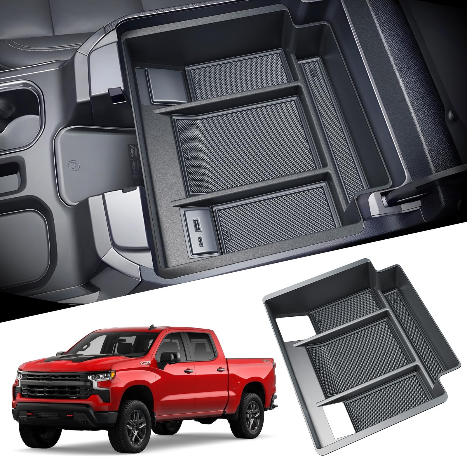 Photo 1 of WEIPIN Silverado Sierra Center Console Organizer - Refreshed Models 2022-2025 Chevy Silverado/GMC Sierra 1500-2024-2025 Silverado/Sierra 2500HD 3500HD - (Full Console w/Bucket Seats ONLY) - Black
