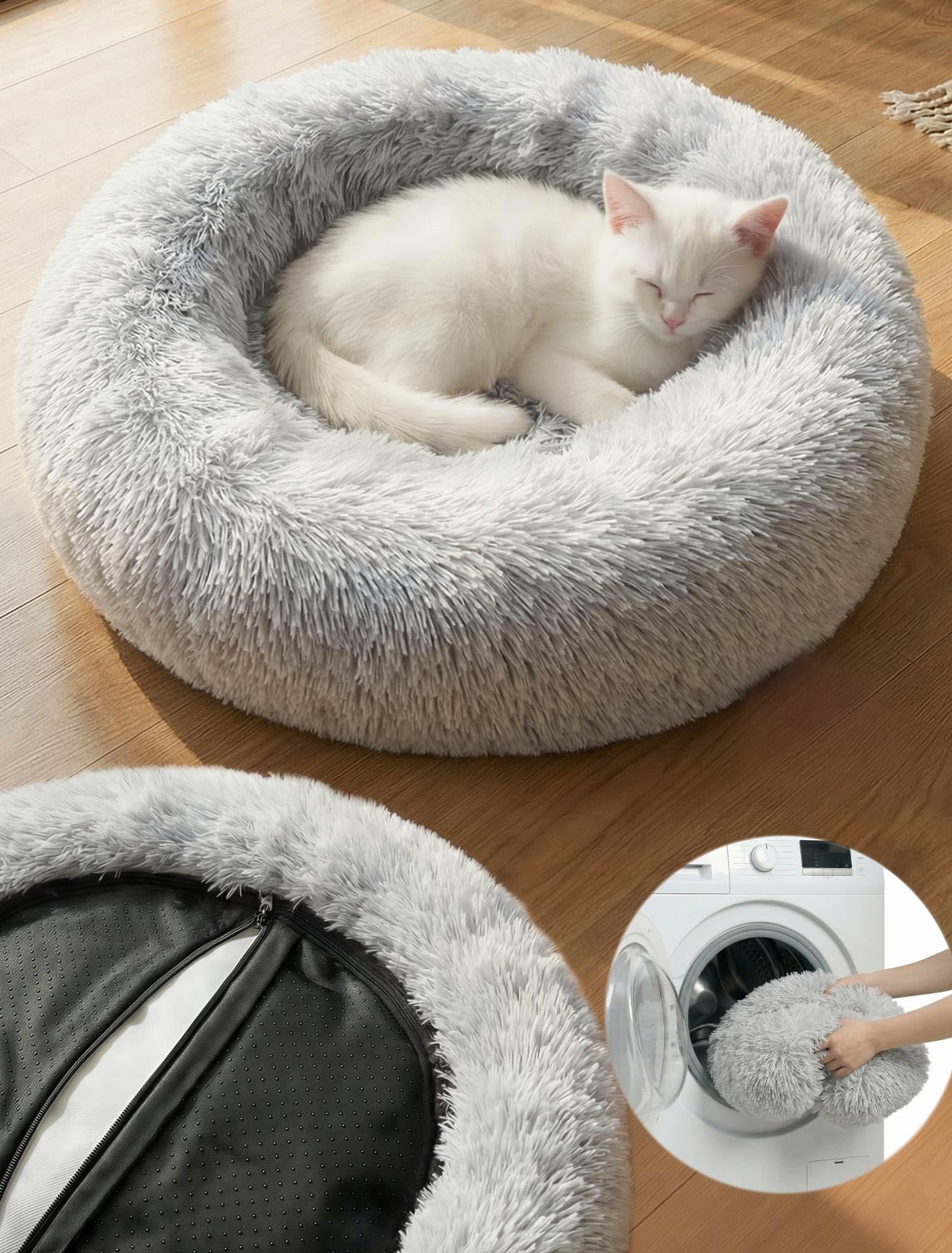 Moistu Small Dog Bed with Removable Cover - 50cm Nest Washable Donut Cat Dog Bed with Zip, Durable for 50+ Wash Cycles, Anti Anxiety Calming Fluffy Orthopedic Pet Beds, Non-slip Waterproof