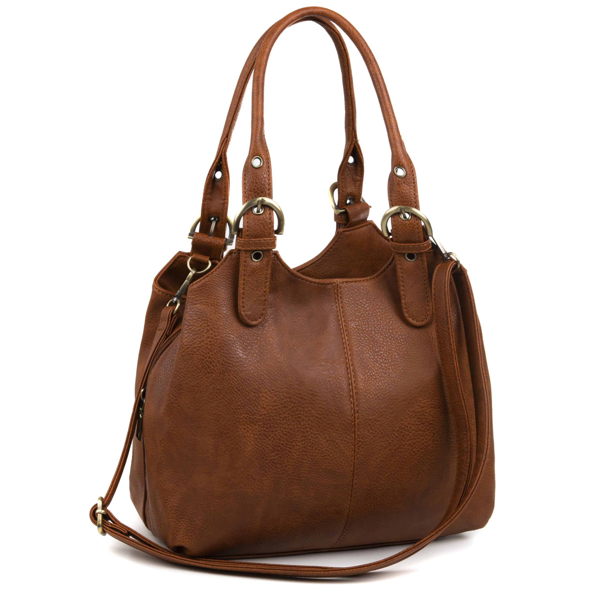 AOSSTA Women's Tote Bag Multi Pockets Soft Leather Hobo Shoulder Bags With Long Strap Ladies Handbags Large Crossbody Bags (Brown)