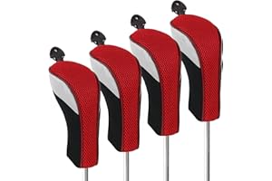 InciFuerza 4pcs/Set Long Neck Golf Hybrid Club Head Covers Interchangeable, Mesh Golf Hybrid Club Head Covers, Red
