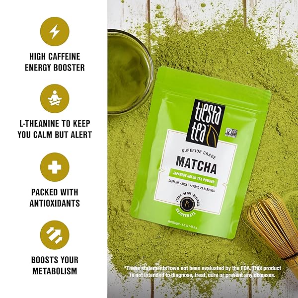 TIESTA TEA – SUPERIOR MATCHA | SUPERIOR GRADE JAPANESE MATCHA POWDER | HIGH CAFFEINATED GREEN TEA | MAKE HOT OR ICED | UP TO 21 CUPS | 1.5OZ RESEALABLE POUCH