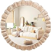 GIFTTROVE 35" Large Round Wood Mirror, Rustic Wall Mirror with Thick Frame | Wooden Round Mirror for Wall Decor, Beveled Bathroom Mirror, Farmhouse Wood Circle Mirror for Entryway, Washed White