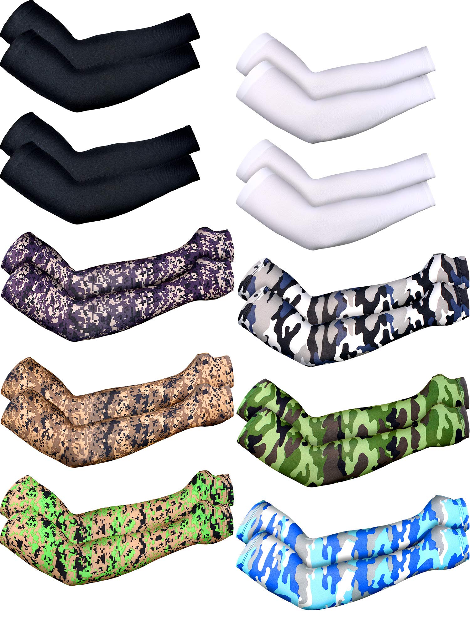 SATINIOR 10 Pairs Arm Sleeves Sun Protection UV Arm Sleeves Camouflage Cooling Anti Slip Tattoo Cover Sleeve with Thumb Holes for Men Women