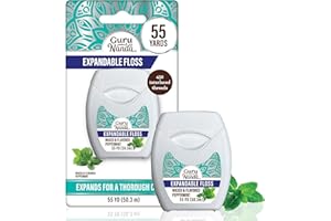 GuruNanda Expandable Waxed Dental Floss for Gentle, Deep Cleaning Wide Teeth Flossing - Peppermint Flavor - 55 Yards