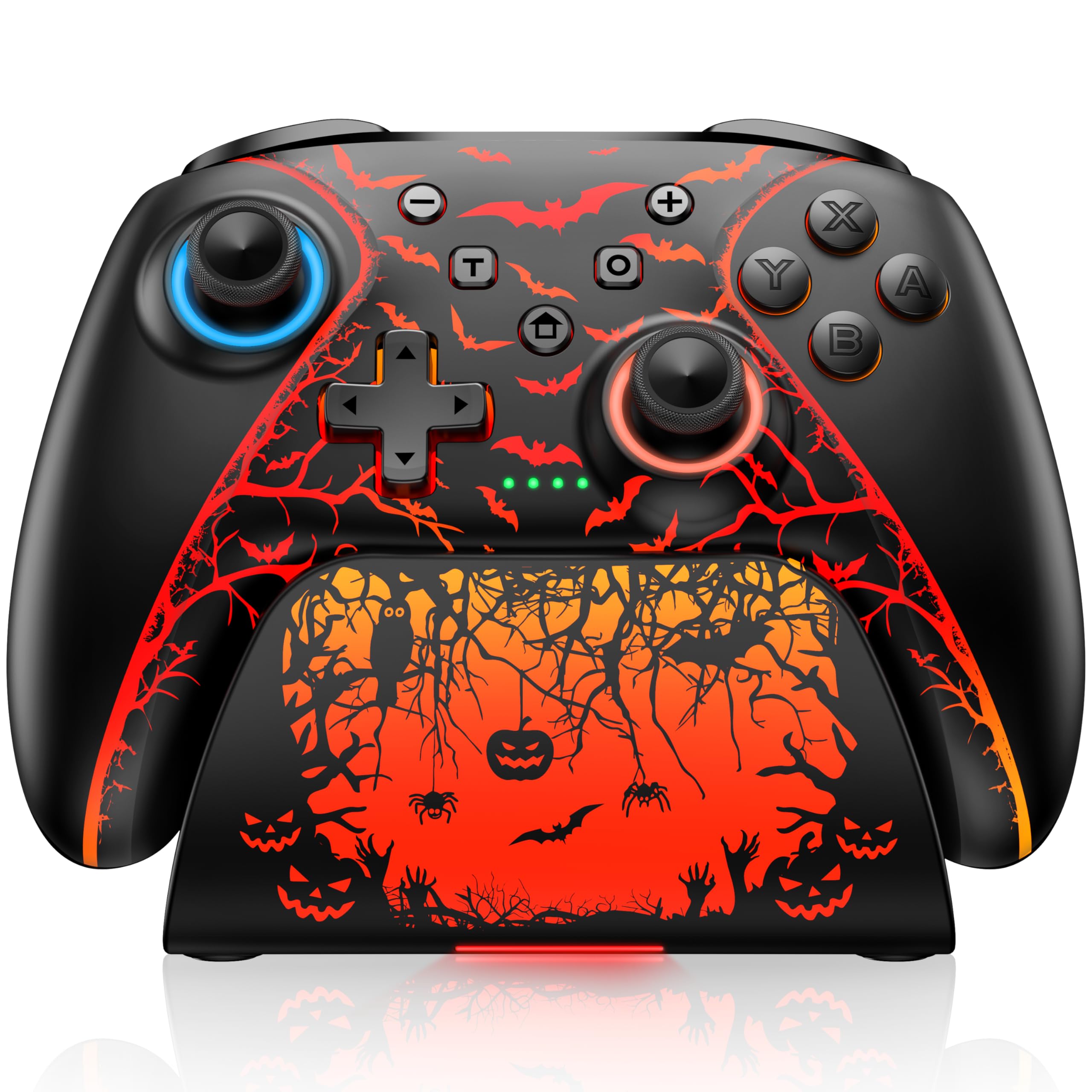 Switch 2 Controller Compatible with Nintendo Switch 2/Switch/OLED/Lite - Hall Effect Joystick & Trigger - 7 Color RGB Wireless Pro Controller with Charging Dock, Macros, Turbo, KeyLinker App - Pumpkin Image