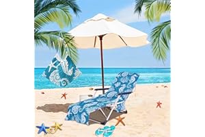 TREESWIFT Beach Chair Cover with Side Pockets Thick and Quick Dry Chaise Lounge Chair Towel Cover for Sun Lounger Pool Sunbathing Garden Beach Hotel No Sliding