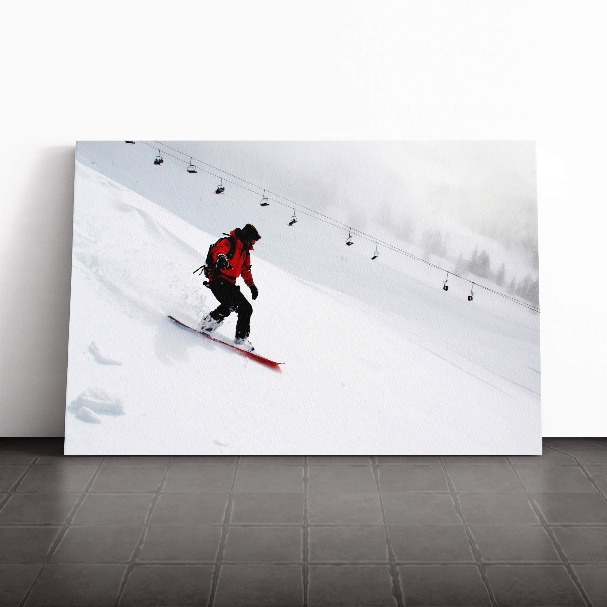 Snowboarding Canvas Print | Gallery Wrapped 30mm Frame Wall Art | 20x14 inches | Ready to Hang | Modern Picture | Living Room Bedroom Lounge Office