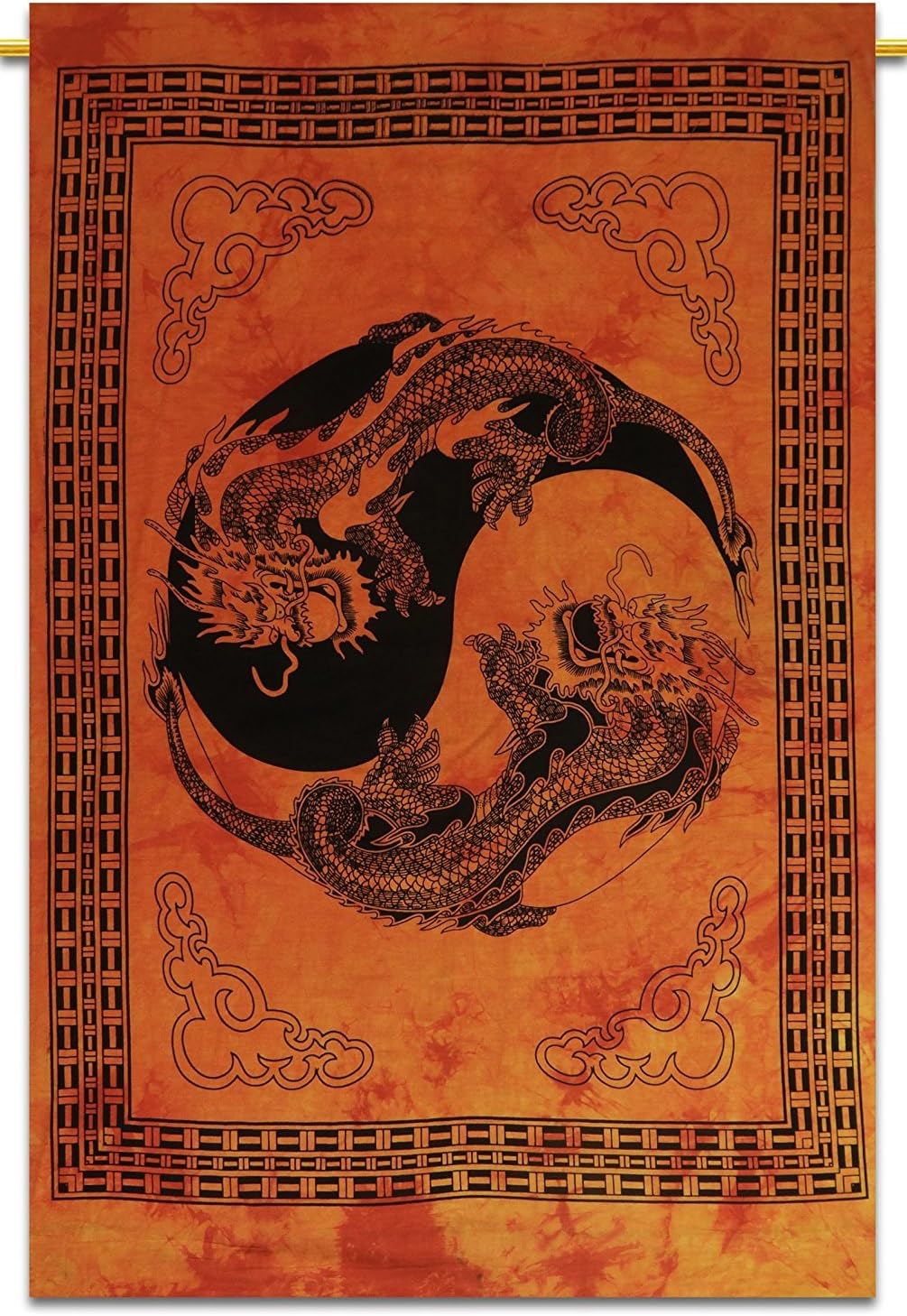 Sophia-Art Tapestry Boho Boho Psychedelic Decor Indian Handmade Hanging Indian Tapestries Dragon Hippie Yin-Yang/Moon-Wolf Wall Wall Poster (Yin-Yang Orange)