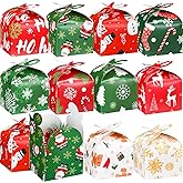 Qilery 100 Pcs Small 3D Christmas Cookie Gift Boxes with Bow 3.94 x 3.94 x 3.15 in Red Green Xmas Paper Boxes Snowman Cardboard Candy Treat Wrapping Gift for Holiday Party Favors Supplies Decoration
