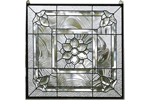 TMI ART PANEL 20" x 20" All Clear Beveled Stained Glass Hanging Window Panel