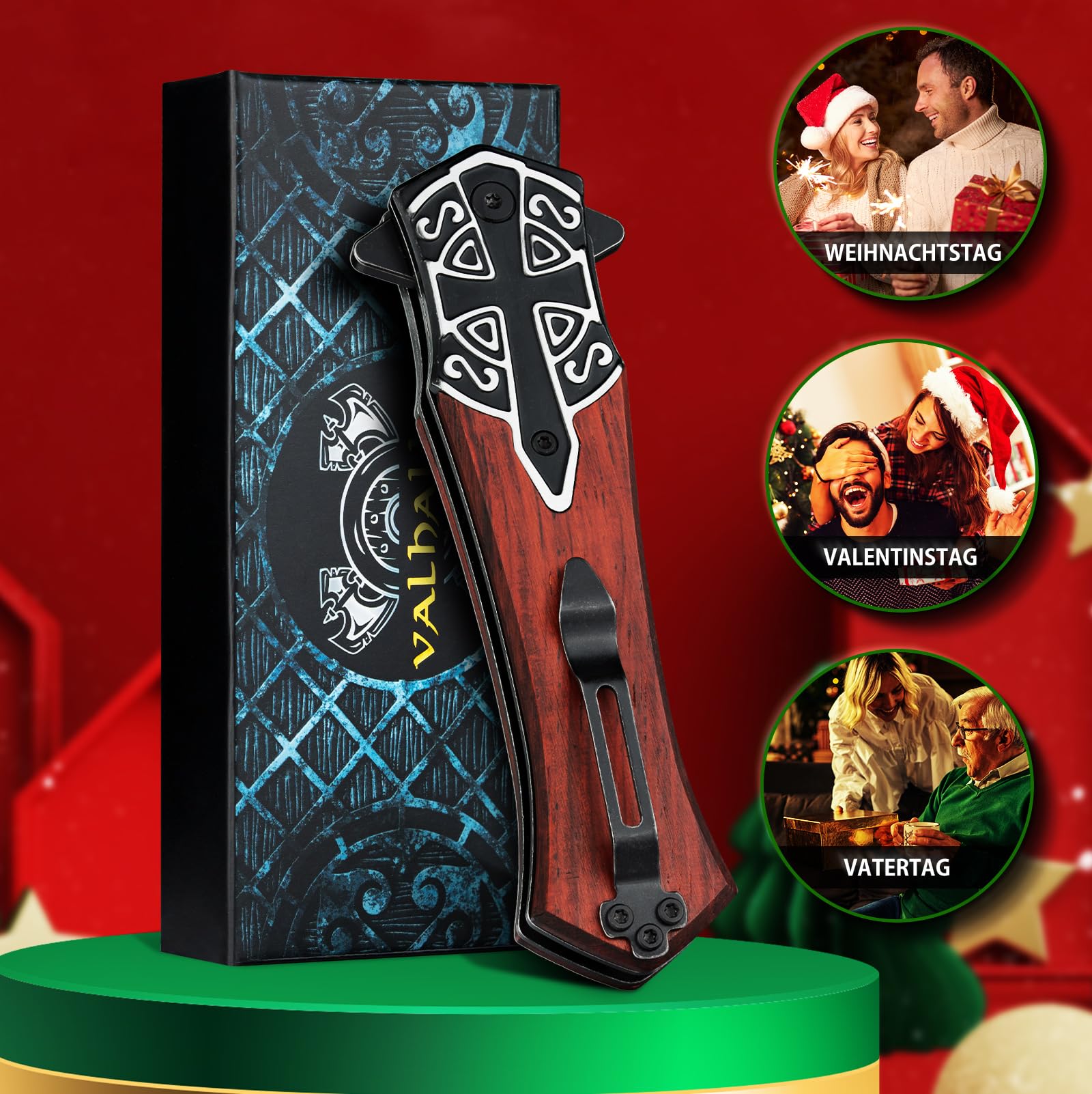 LOTHAR PASTOR 2 Klappmesser, D2 Stahl Einhandmesser mit Gürtelclip, Taschenmesser mit 3D Prägen Reliefgravur, Liner Lock, Geeignet für Sammlung 5