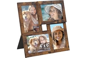 SONGMICS 4x6 Collage Picture Frames, Family Photo Collage Frame Set of 4 for Wall Decor, Glass Front, Wall Hanging or Tabletop, Christmas Gift, Rustic Brown URPF025X01