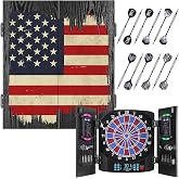 Yirinatek Electronic Dart Board, Electric Dartboard with Patterned Door | [12 Soft Tip Darts] Individual Light Color for Each Player- [Wooden Door] Dart Boards or Adults, Family Game - SPORT