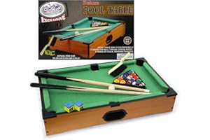 Matty's Toy Stop Deluxe Wooden Mini Table Top Pool (Billiards) Table with 15 Colored Balls 1 Cue Ball 1 Brush 2 Pool Sticks 2