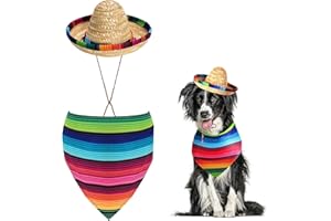 Amaezorx 1pcs Multicolor Straw Sombrero Hat for Small Pets - Mexican Dog Costume with Scarf, Fun Pet Outfit for Halloween Chr