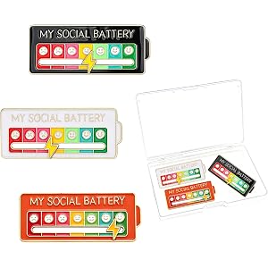 Social battery pin set 3 pack funny introvert enamel brooches with storage box cute mood slider pins for backpack jacket hat