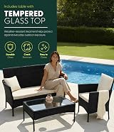 KEPLIN Rattan Garden Furniture Set - Sofa, 2 Chairs & Coffee Table - Black view 5