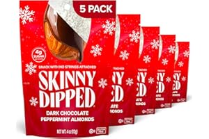 SkinnyDipped Dark Chocolate Peppermint Almonds, Healthy Snack, Plant Protein, Gluten Free, 3.5 oz Resealable Bags, Pack of 5