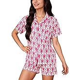GZDINH Womens 2 Piece Pajamas Set, Monkey Print Soft Button Down Vacation Beach Shorts Set Y2k Preppy Loungewear Pjs
