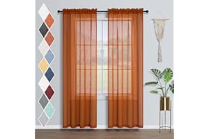 MRS.NATURALL Burnt Orange Sheer Curtains 84 Inch Length For Bedroom 2 Panels Pumpkin Thanksgiving Day Rod Pocket Bohemian Semi Sheer Curtain Rustic Light Filtering Boho Curtains For Living Room 84 Inches Long