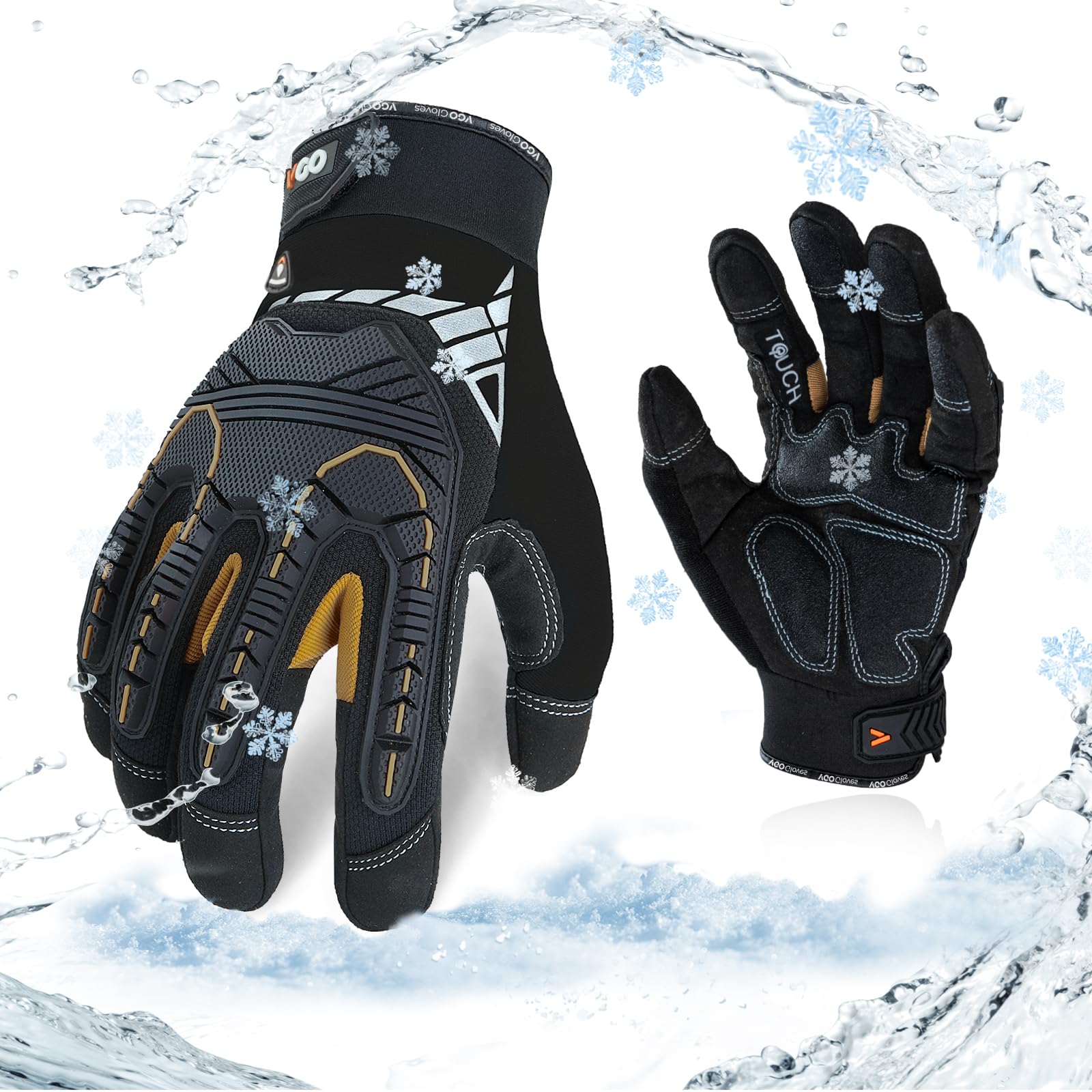 Vgo... Waterproof Thermal Gloves Touchscreen, Winter Work Gloves Men Cold Weather for Heavy Duty Freezer Moto Warehouse Driver Anti impact&vibration Safety Gloves, 1 pair