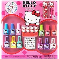 Hello Kitty - Townley Girl Non-Toxic, Water-Based, Peel-Off Nail Polish Set with Glittery & Opaque Colors and Nail Accessorie