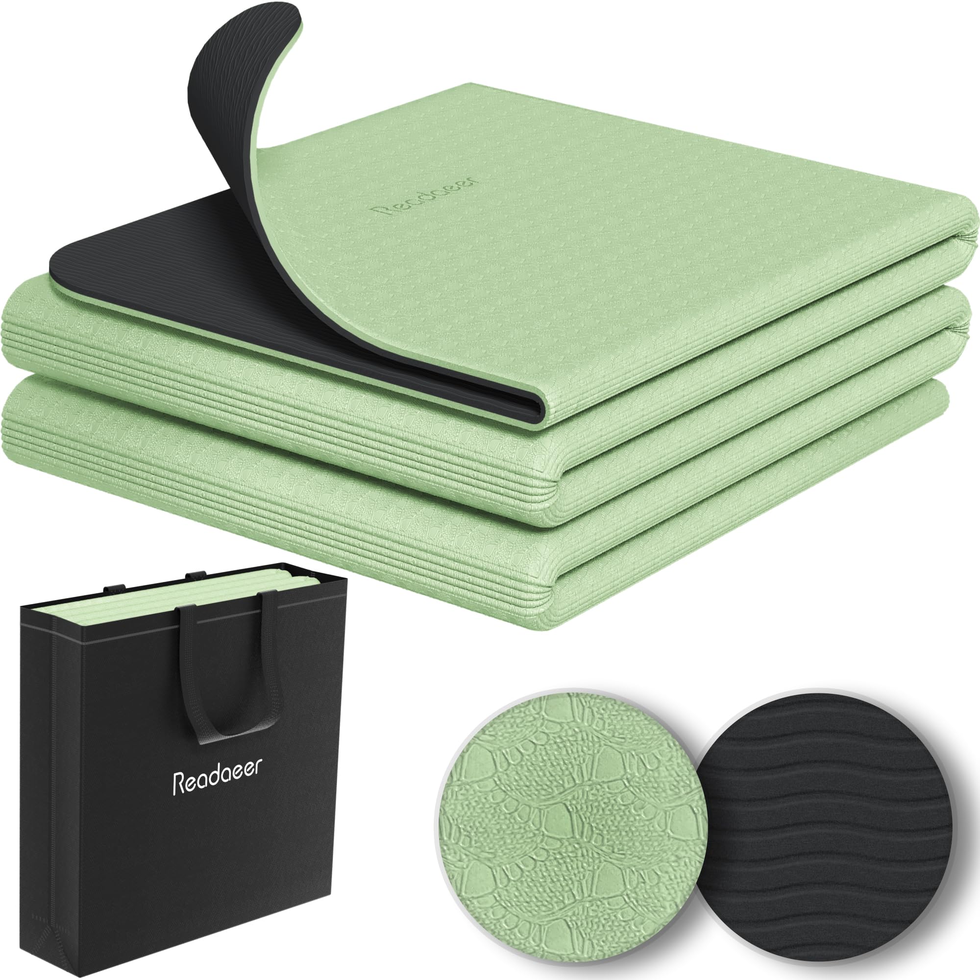Photo 1 of Readaeer Foldable Yoga Mat for Travel Folding Yoga Mat 6mm Thick with Carrying Bag, Non-Slip TPE Exercise Pilates Mat for 72" L x 24" W x 0.24 Inch (Green)