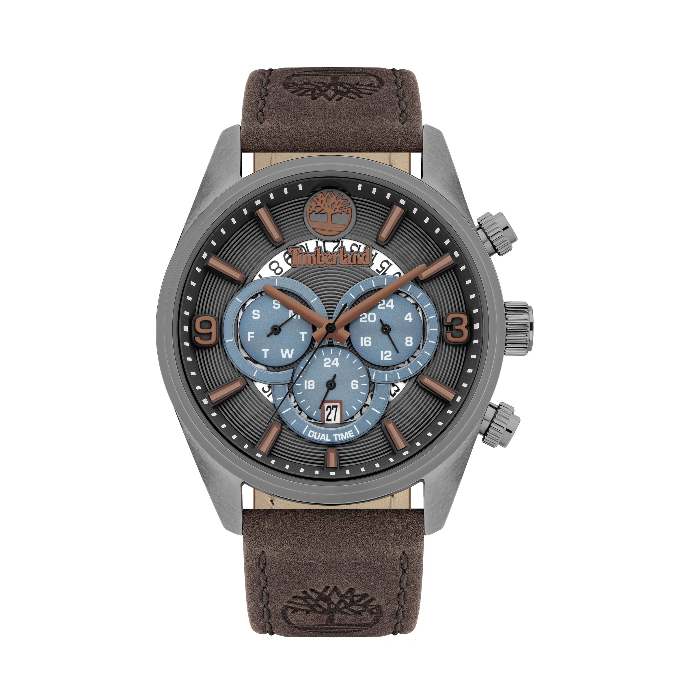 Timberland TBL16014JSU.13 Men's Analogue Quartz Watch with Leather Calfskin Strap, Brown, Strap.