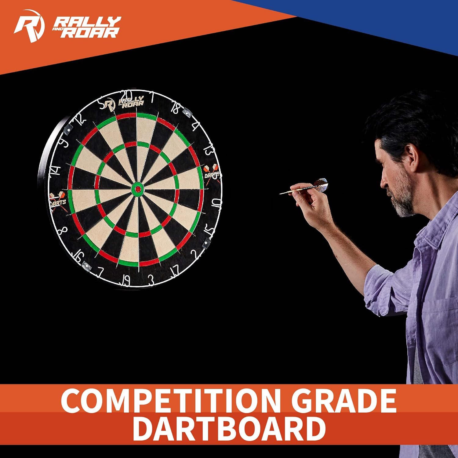 Dartboard Game with Mounting Brackets, 18” by Rally and Roar - Bristle Dart Board for Bars, Arcades, Billiard Rooms, Bedroom, and Game Room - Pro, Recreational, or Competition : Sports & Outdoors