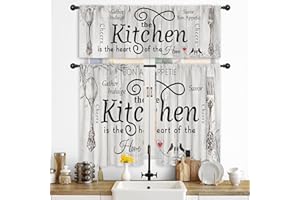 Riyidecor Black White Kitchen Curtains and Valances 3 Piece Set for Windows Rod Pocket 36 Inch Short Small Window Sets Rustic Fork Spoon Country Farmhouse Country Bedroom Living Room Treatment Fabric