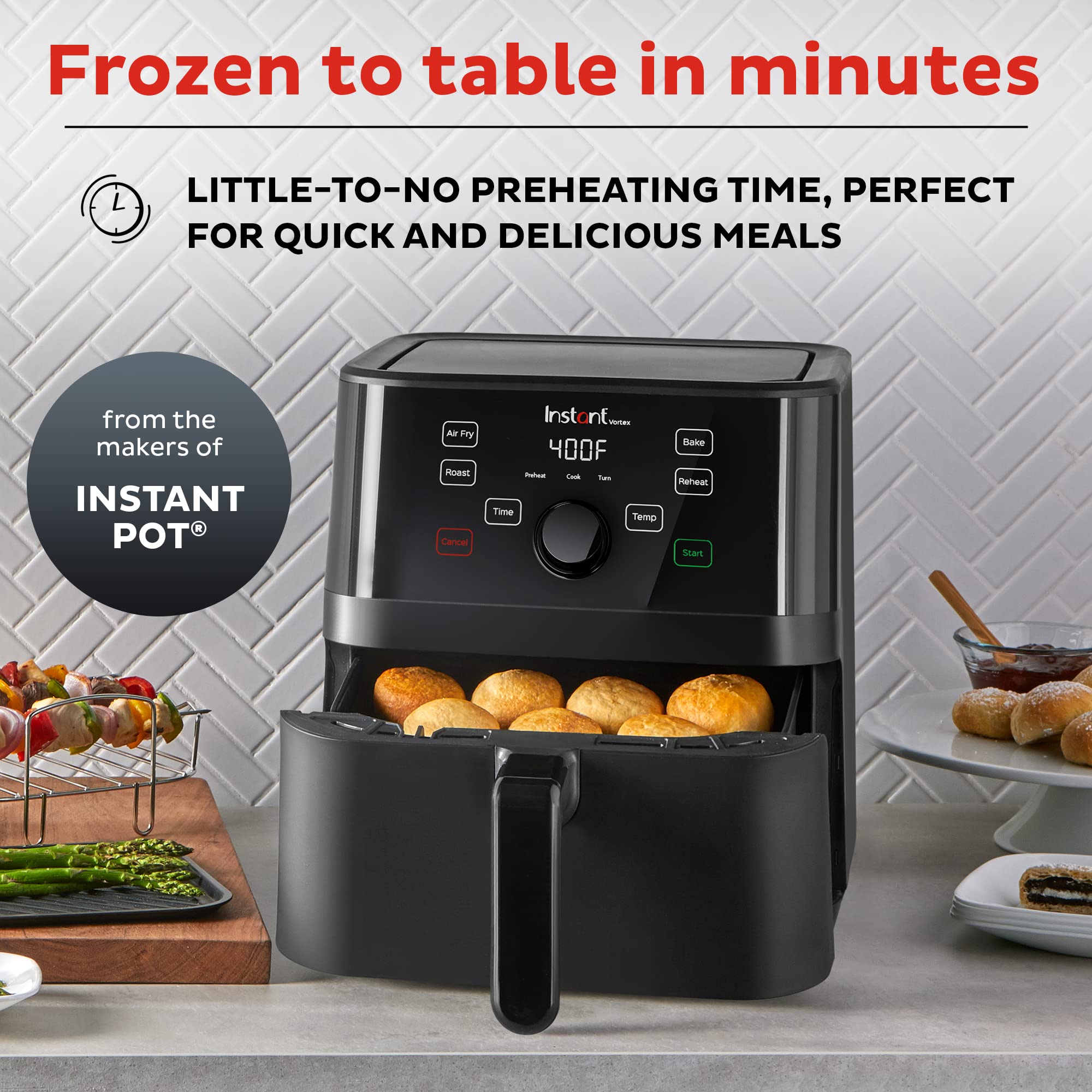 Freidora de aire Instant Pot Vortex 5.7QT con accesorios, programas de cocción inteligentes personalizados, funciones 4 en 1 que fríen, asan, hornean y recalientan, más de 100 recetas en la aplicación, de los creadores de Instant Pot, negra