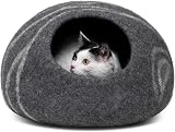 MEOWFIA Cat Cave Premium Felt Bed Merino Wool Dark Grey Large