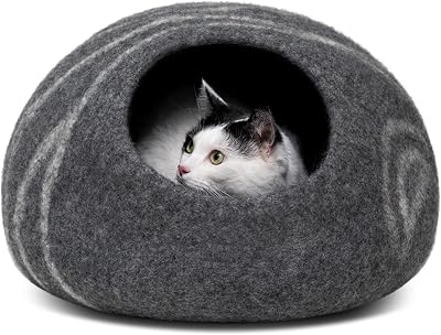 MEOWFIA Cat Cave Premium Felt Bed Merino Wool Dark Grey Large