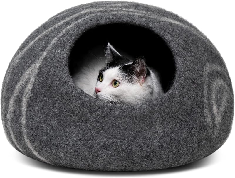 MEOWFIA Cat Cave Premium Felt Bed Merino Wool Dark Grey Large