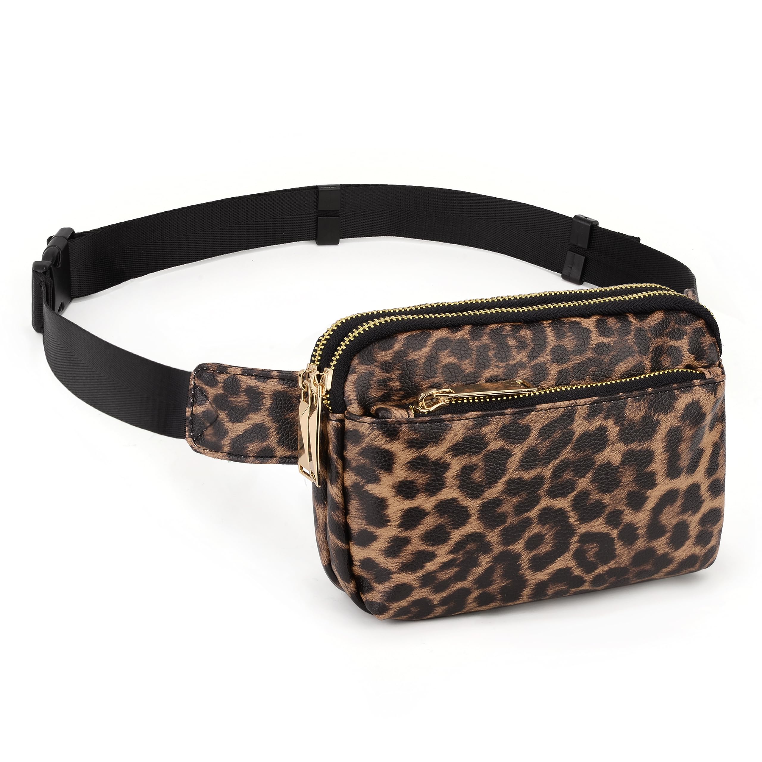 Bumbags for Ladies Sports Travel Fanny Pack Women Men Fashion Waist Packs Mother Mum Fits Mobile Phone Golden Zippers Waterproof Vegan Leather by UTO Leopard & Yellow