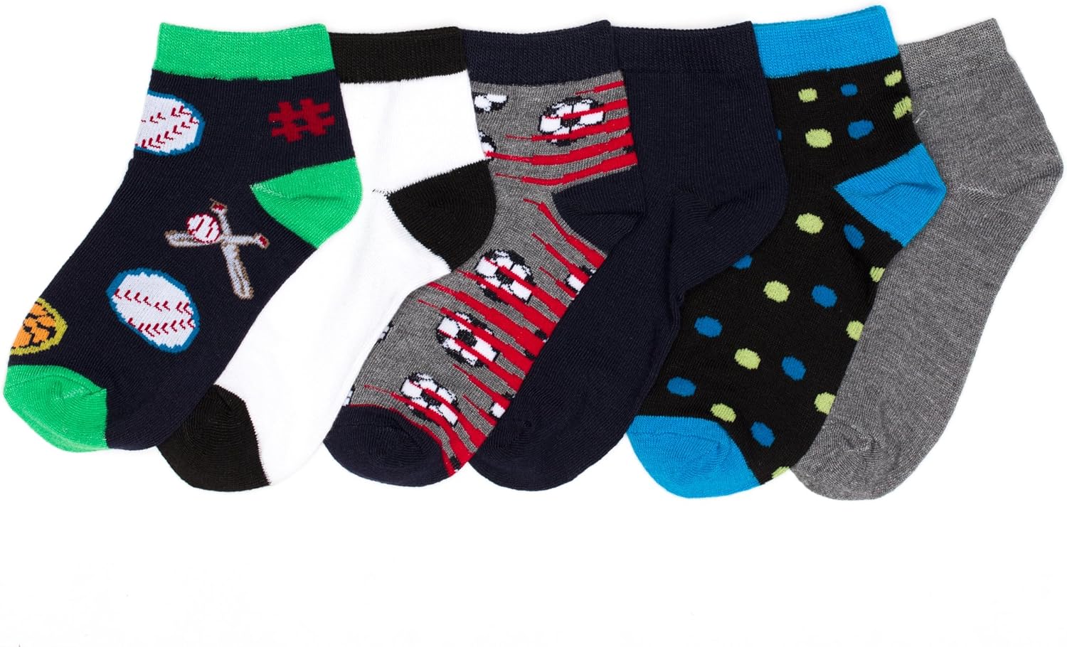Trimfit Little Boys Quarter Crew Sports Themed Socks 6Pack Multi Color
