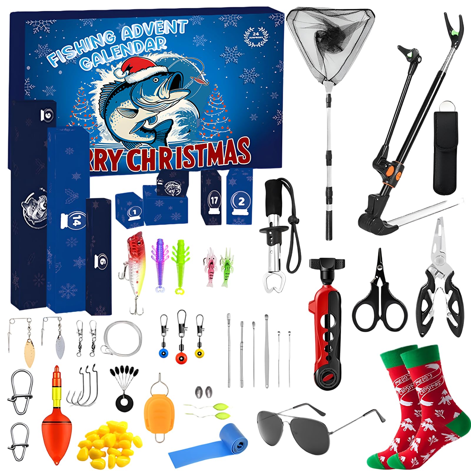 Meriviva Fishing Advent Calendar 2025 Adult Men, 24 Days Christmas Countdown Calendar with Fishing Tools Accessories, Fishing Accessories for Grandpa Father Brother
