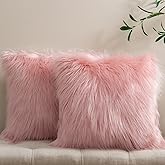Phantoscope Pack of 2 Christmas Faux Fur Throw Pillow Covers Cushion Covers Luxury Soft Decorative Pillowcase Fuzzy Pillow Covers for Bed/Couch, Pink 18 x 18 Inches