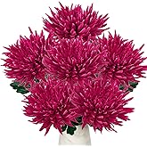 Hollyone 6Pcs Purple-Pink Artificial Mums Flowers Spring Chrysanthemum Flowers 25.6" Long Stem Faux Spider Mum Flower Large Floral Arrangements Bouquets Fake Pincushion Silk Flower Home Decor