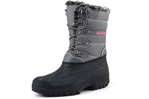 Knixmax Women's Winter Snow Boots Waterproof Mid Calf Booties Fur Lined Warm Outdoor Insulated Mucker Yard Skiing Hiking Boots