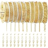 Ecoofor Gold Necklace Chains for Jewelry Making, 78.7 Feet 10 Rolls Jewelry Chains for DIY Necklace Bracelet Jewelry Making with Jump Rings/Lobster Clasps/Connectors