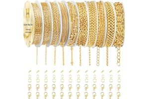 Ecoofor Gold Necklace Chains for Jewelry Making, 78.7 Feet 10 Rolls Jewelry Chains for DIY Necklace Bracelet Jewelry Making with Jump Rings/Lobster Clasps/Connectors
