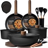 CAROTE 21pcs Pots and Pans Set Non Stick, Detachable Handle Cookware, Black | Induction Compatible, Dishwasher &amp; Oven Safe, Kitchen Organization, for Camping/RV/Traveling, Cooking Set, House Warming Gift