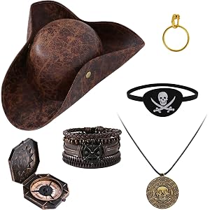WooHand Vintage Pirate Costume Accessories Set Pirate Hat for Men Women Halloween Renaissance Cosplay Pirate Dress Up Set