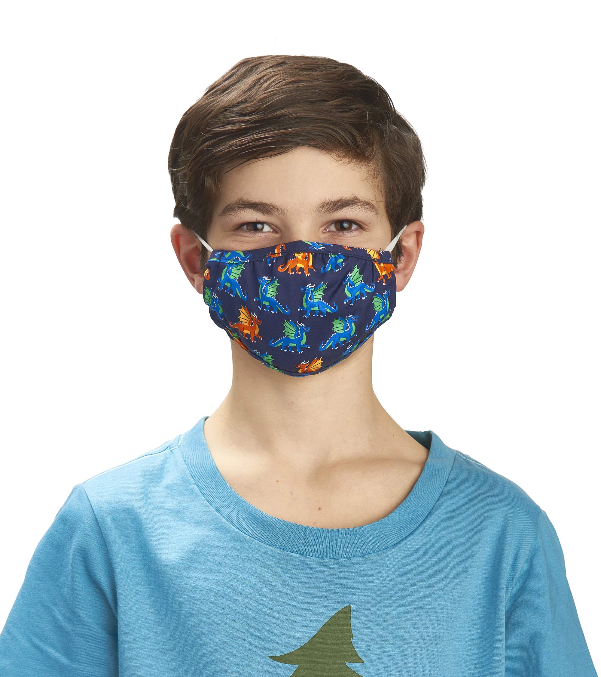 Hatley Unisex Kid's Double Layer Face Mask with Ear Elastic, Dragons, One Size