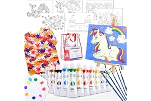 J MARK Kids' Acrylic Painting Kit - Unicorn Castle Theme, 28-Piece Set with Easel, Canvases, Brushes & More, Ages 4-12