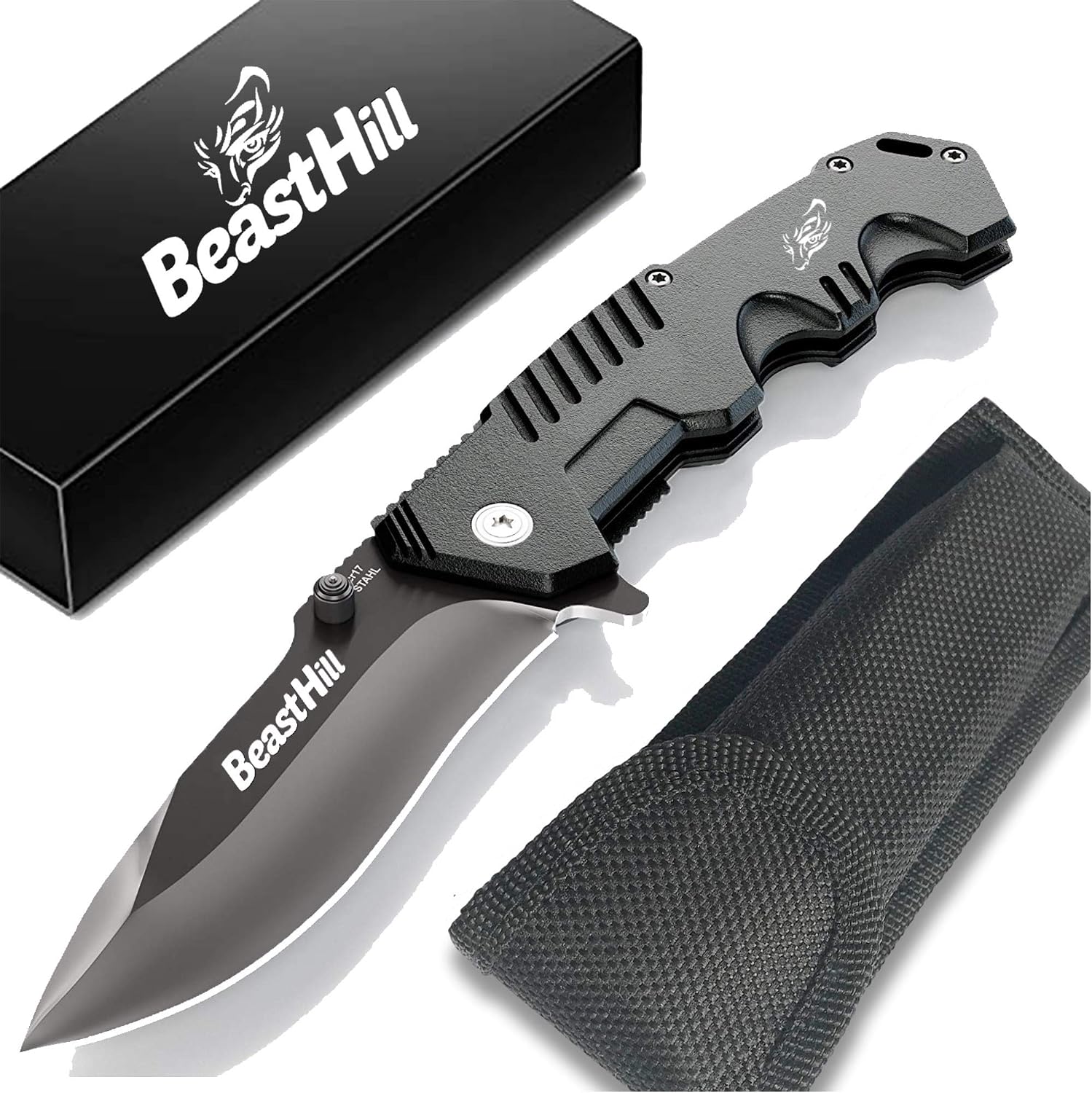Fodero In Pelle Nero Per Coltello Pieghevole SHARD - Fondina Da Cintura Con Bottone